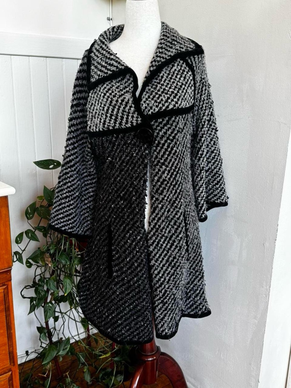 Black & Gray Knit Poncho Shrug